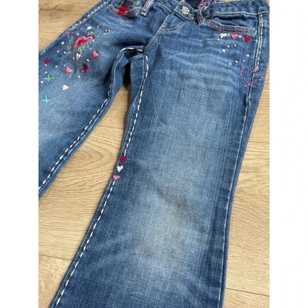 EUC Kids Girls Gap Denim embroidered Y2K Vintage flare jeans hearts size 6